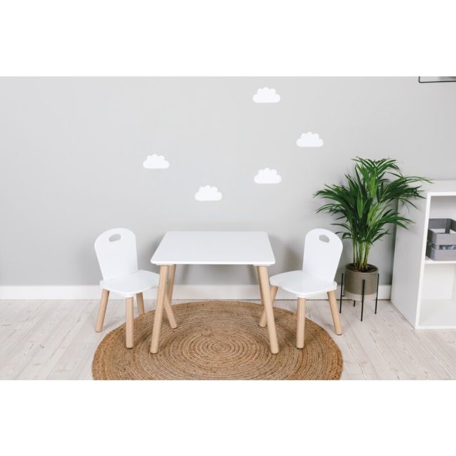 Set masuta si doua scaune pentru copii, Athena, Din lemn, FreeON, Alb BYN40437