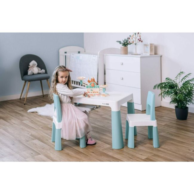 Set masuta si doua scaune pentru copii, Neo, Cu doua sertare, Cu masa reglabila la doua inaltimi, FreeON, Roz BYN46644