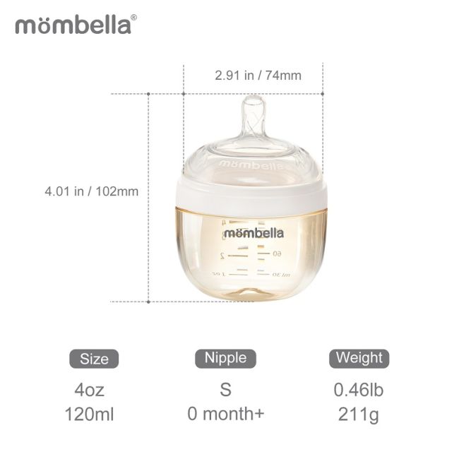Biberon Anticolici Mombella Breast-Like, 120ml, Tetina S flux lent, PPSU, Ivory KRT8140
