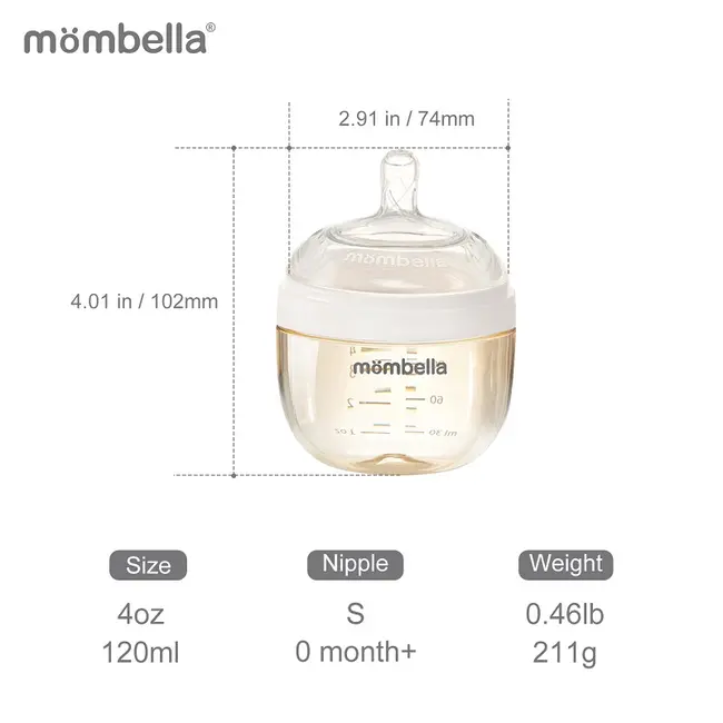 Biberon Anticolici Mombella Breast-Like, 120ml, Tetina S flux lent, PPSU, Ivory KRT8140