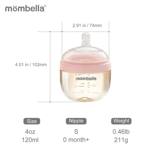 Biberon Anticolici Mombella Breast-Like, 120ml, Tetina S flux lent, PPSU, Old Roze KRT8142