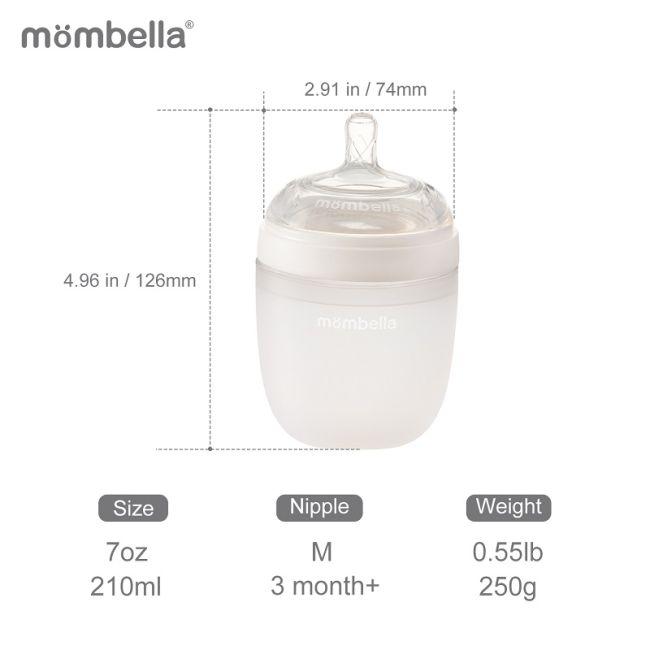 Biberon Anticolici Mombella Breast-Like, 210ml, Tetina M flux mediu, 100% Silicon, Ivory KRT8137