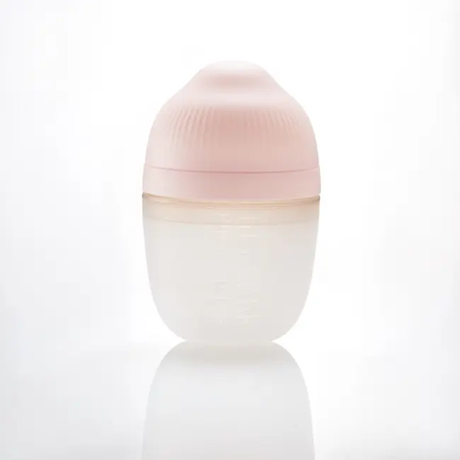 Biberon Anticolici Mombella Breast-Like, 210ml, Tetina M flux mediu, 100% Silicon, Old Roze KRT8139