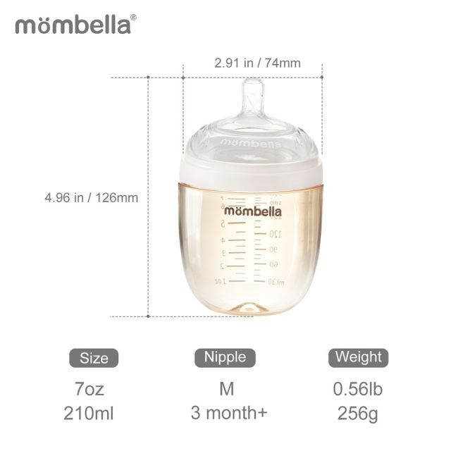 Biberon Anticolici Mombella Breast-Like, 210ml, Tetina M flux mediu, PPSU, Ivory KRT8141
