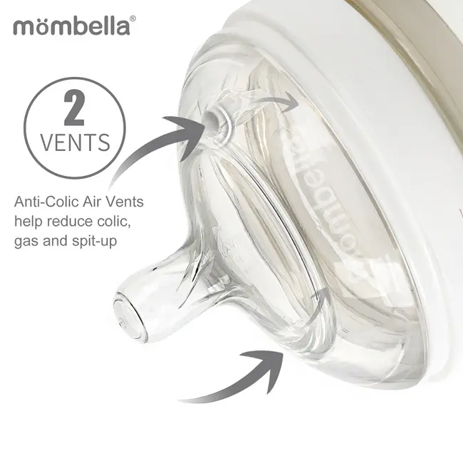 Biberon Anticolici Mombella Breast-Like, 210ml, Tetina M flux mediu, PPSU, Ivory KRT8141