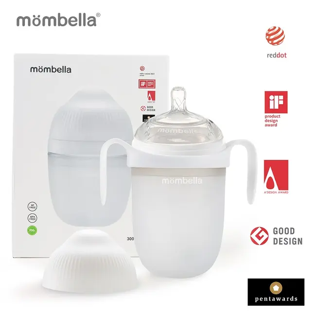Biberon Anticolici Mombella Breast-Like, 300ml, Tetina 360° XL Flux Consistent, 100% Silicon, Ivory KRT8162