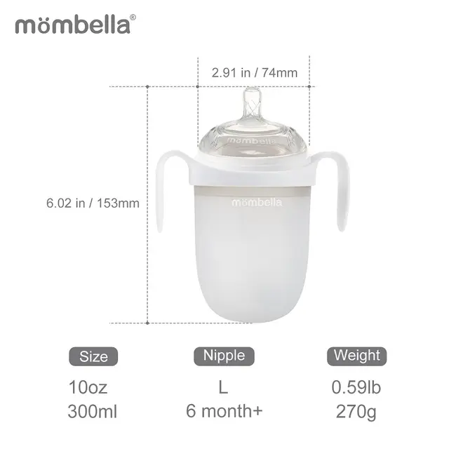 Biberon Anticolici Mombella Breast-Like, 300ml, Tetina 360° XL Flux Consistent, 100% Silicon, Ivory KRT8162