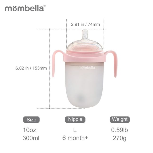 Biberon Anticolici Mombella Breast-Like, 300ml, Tetina 360° XL Flux Consistent, 100% Silicon, Old Roze KRT8163