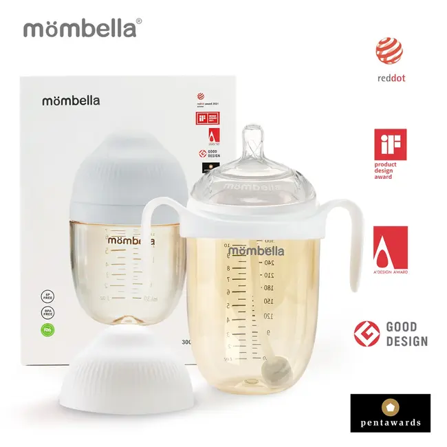 Biberon Anticolici Mombella Breast-Like, 300ml, Tetina 360&deg; XL Flux Consistent, PPSU, Ivory KRT8164