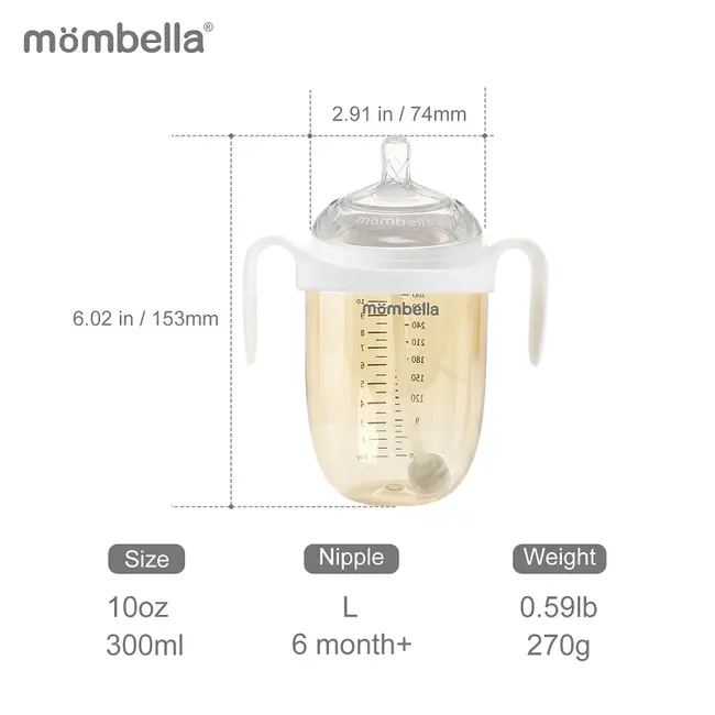 Biberon Anticolici Mombella Breast-Like, 300ml, Tetina 360&deg; XL Flux Consistent, PPSU, Ivory KRT8164