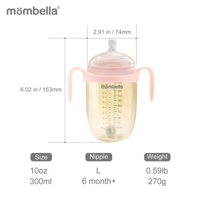 Biberon Anticolici Mombella Breast-Like, 300ml, Tetina 360° XL Flux Consistent, PPSU, Old Roze KRT8165