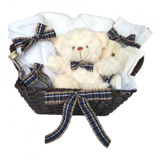 Cos cadou trusou botez, Ursulet, decor Carouri, 12 piese, Denikos® 645 NKO3063