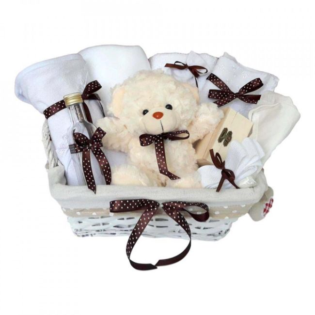 Cos cadou trusou botez, Ursulet, decor Maro buline, 12 piese, Denikos® 646 NKO3064