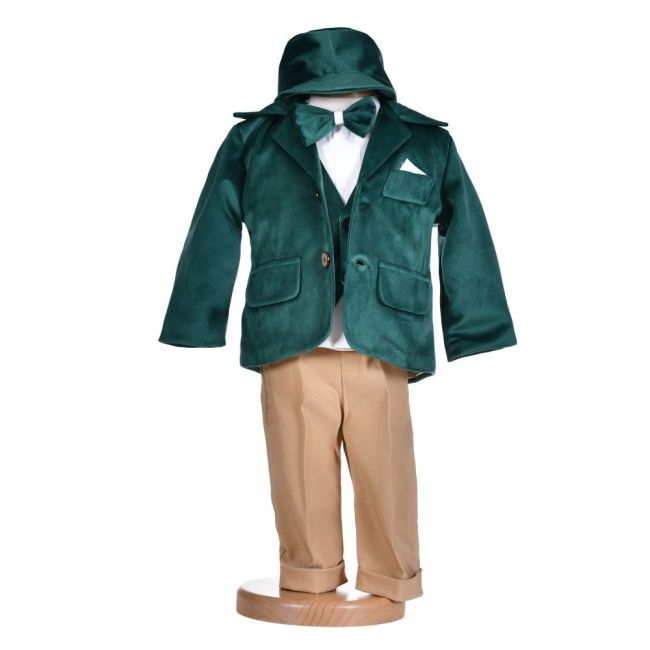 Costumas botez baiat, catifea, verde inchis, 5 piese, Denikos® H017 NKO5866