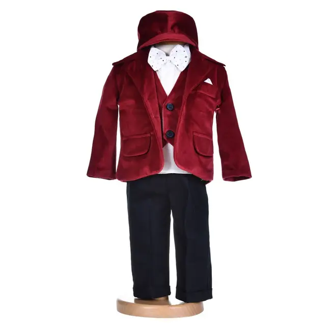 Costumas botez baietel, catifea grena, 5 piese, Denikos&reg; H013 NKO5862
