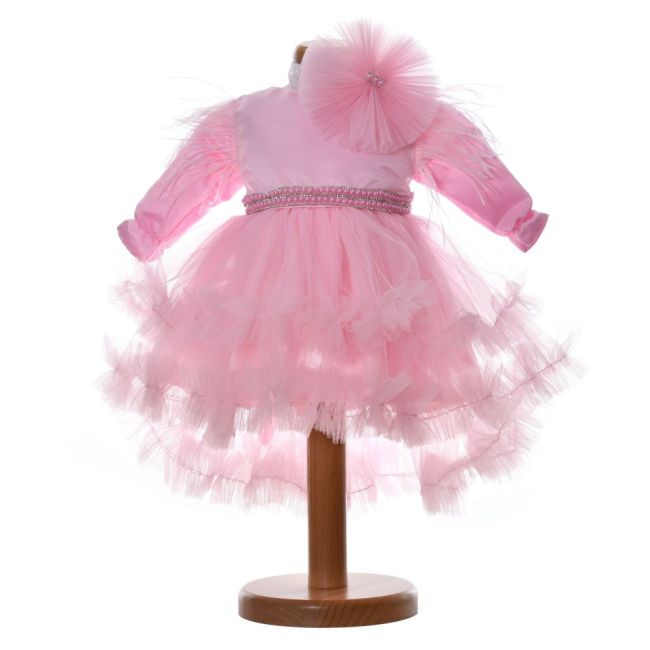 Rochie botez fetita, cu volanase, culoare roz, 2 piese, Denikos® H034 NKO5883