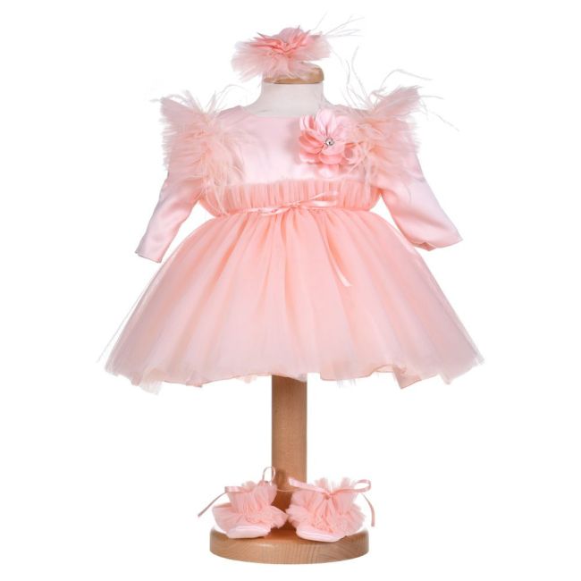 Rochita botez fete, culoare somon, 3 piese, Denikos® H028 NKO5877