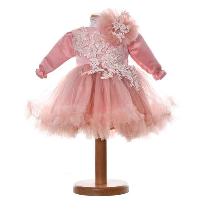 Rochita botez fetite, culoare roz pudra, 2 piese, Denikos® H037 NKO5886