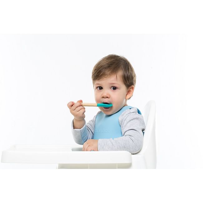 Set 2 Lingurite Minikoioi, Varf din Silicon si Maner din Bambus – Aqua Green/Powder Grey KRT101060006