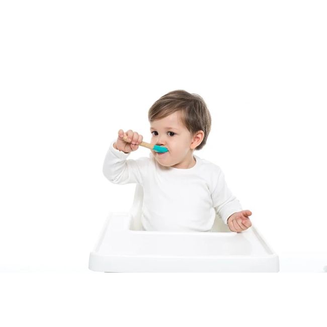 Set 2 Lingurite Minikoioi, Varf din Silicon si Maner din Bambus – Aqua Green/Powder Grey KRT101060006