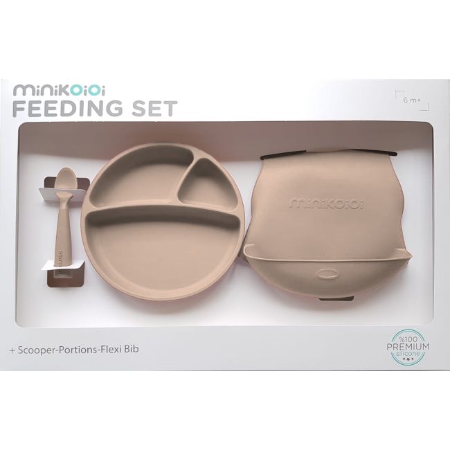 Set de hranire BWL II Minikoioi, 100% Premium Silicone – Bubble Beige KRT101070023