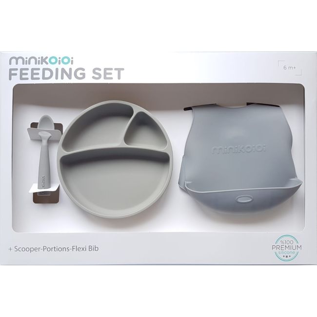 Set de hranire BWL II Minikoioi, 100% Premium Silicone – Powder Grey KRT101070017