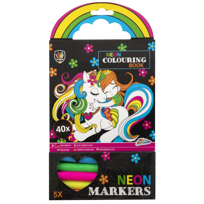 Carte de colorat cu carioci neon - unicorn