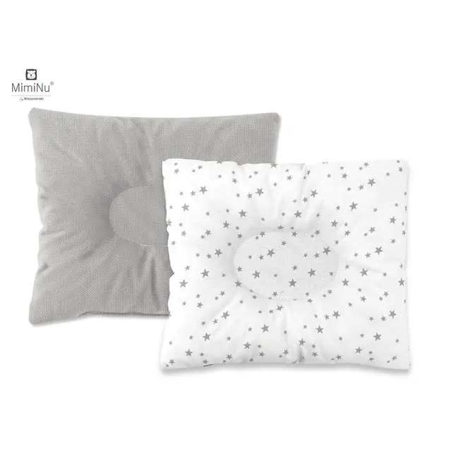 MimiNu - Perna bebelusi profilata, Cu doua fete, Cu functie anti-soc, Pufoasa, Din catifea si bumbac, Materiale certificate Oeko Tex Standard 100, 23x26 cm, Velvet Mini Gray Stars BYN6426972018685