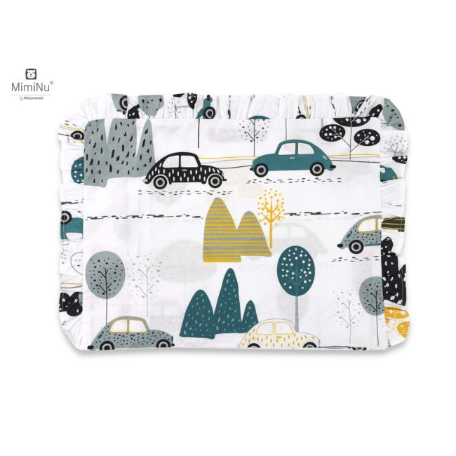 MimiNu - Perna clasica de dormit, Cu volanas, Cu husa detasabila cu fermoar, Din bumbac certificat Oeko Tex Standard 100, Pentru patut, carucior, balansoar, 30x40 cm, Childrens Journey Grey BYN6426972019323