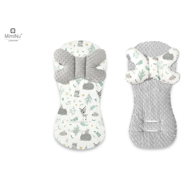 MimiNu - Protectie textila pentru carucior, scaun auto si scaun de bicicleta, Cu perna Butterfly, Materiale certificate Oeko Tex Standard 100, Minky Forest Friends Mint BYN6426972019125
