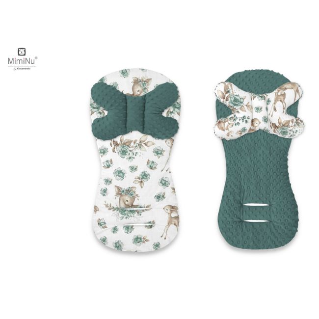 MimiNu - Protectie textila pentru carucior, scaun auto si scaun de bicicleta, Cu perna Butterfly, Materiale certificate Oeko Tex Standard 100, Minky Sweet Deer Mint BYN6426972019163