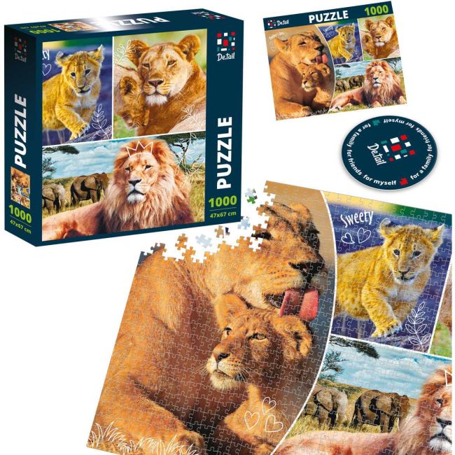 Puzzle Lion family, 47x67 cm, 1000 piese De.tail DT1000-01 BBJDT1000-01_Initiala