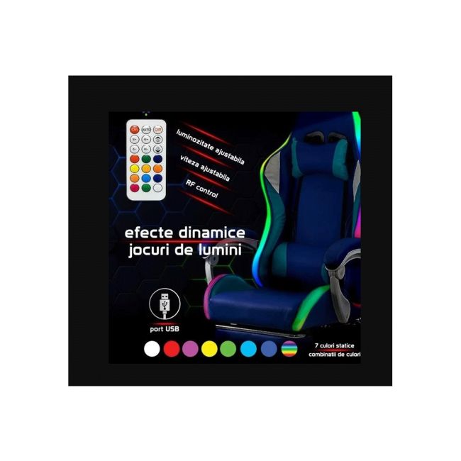 Scaun gaming cu lumini rbg si suport picioare off 298 drm10106