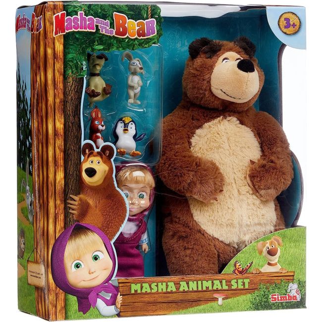Set simba masha and the bear masha 12 cm cu ursulet de plus 25 cm si 4 animale hubs109301073