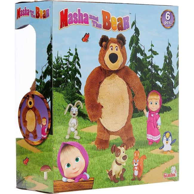 Set simba masha and the bear masha 12 cm cu ursulet de plus 25 cm si 4 animale hubs109301073