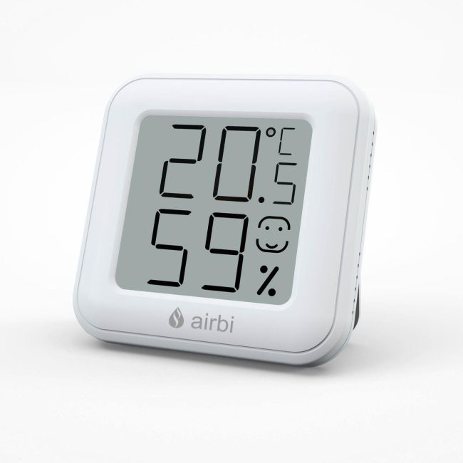 Termometru si higrometru digital de camera, ecran LCD, memorie, suport expandabil cu magnet, alb, AirBi SMILE BI1040