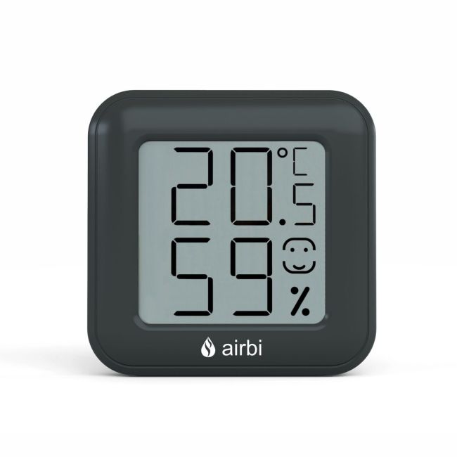 Termometru si higrometru digital de camera, ecran LCD, memorie, suport expandabil cu magnet, negru, AirBi SMILE BI1041