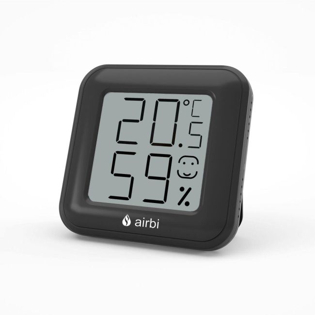 Termometru si higrometru digital de camera, ecran LCD, memorie, suport expandabil cu magnet, negru, AirBi SMILE BI1041