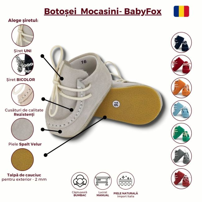 Botosei mocasini Baby Fox pentru bebe din piele rosie si talpa din cauciuc pentru exterior - FOX10312772-red