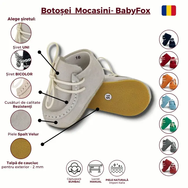 Botosei mocasini bebe Baby Fox din piele bleumarin si talpa din cauciuc pentru exterior - FOX10312772--blm