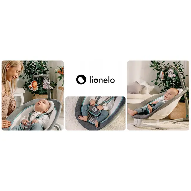 Lionelo - Fotoliu balansoar cu vibratii, Pascal Scandi, Cu 12 melodii linistitoare, Pliabil, 80x49 cm, Gri Deschis BYNLO-PASCAL_GREY_DOVE