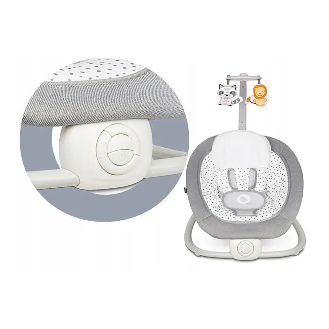 Lionelo - Fotoliu balansoar cu vibratii, Pascal Scandi, Cu 12 melodii linistitoare, Pliabil, 80x49 cm, Gri Deschis BYNLO-PASCAL_GREY_DOVE