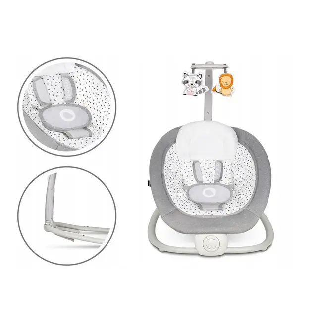 Lionelo - Fotoliu balansoar cu vibratii, Pascal Scandi, Cu 12 melodii linistitoare, Pliabil, 80x49 cm, Gri Deschis BYNLO-PASCAL_GREY_DOVE