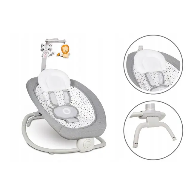 Lionelo - Fotoliu balansoar cu vibratii, Pascal Scandi, Cu 12 melodii linistitoare, Pliabil, 80x49 cm, Gri Deschis BYNLO-PASCAL_GREY_DOVE