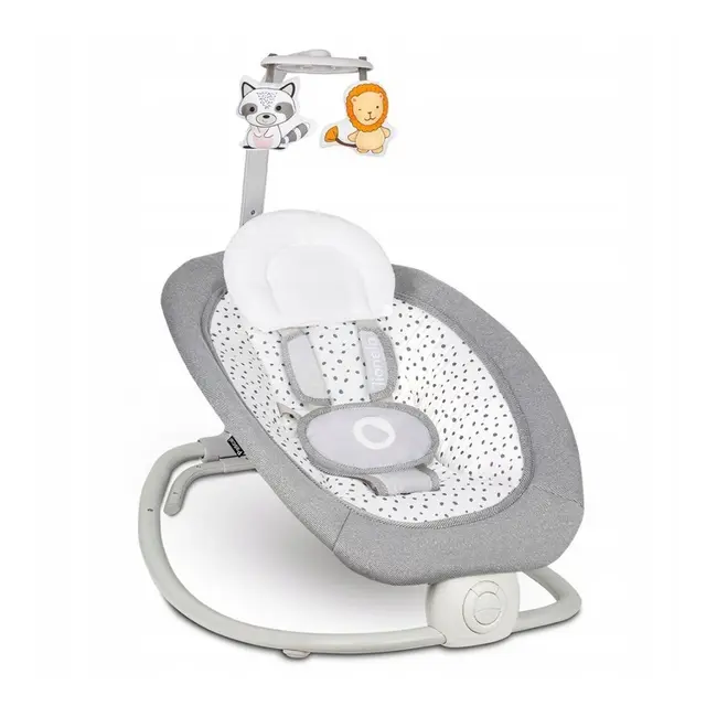 Lionelo - Fotoliu balansoar cu vibratii, Pascal Scandi, Cu 12 melodii linistitoare, Pliabil, 80x49 cm, Gri Deschis BYNLO-PASCAL_GREY_DOVE