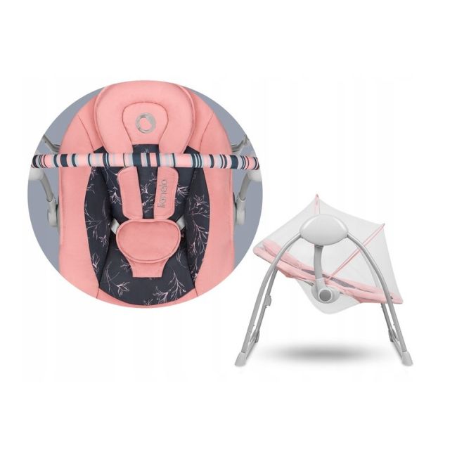 Lionelo - Fotoliu balansoar electric, Ruben, Cu spatar reglabil, Cu 12 melodii relaxante si sunete ale naturii, Cu 3 programe de balansare automata, Conform cu standardul european EN 16232, 68x65 cm, Roz BYNLO-RUBEN_PINK_BABY