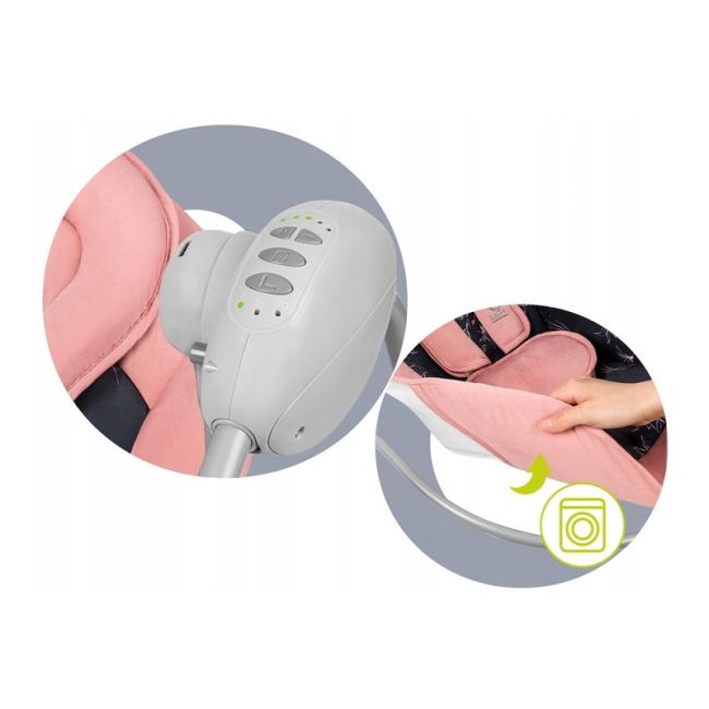 Lionelo - Fotoliu balansoar electric, Ruben, Cu spatar reglabil, Cu 12 melodii relaxante si sunete ale naturii, Cu 3 programe de balansare automata, Conform cu standardul european EN 16232, 68x65 cm, Roz BYNLO-RUBEN_PINK_BABY