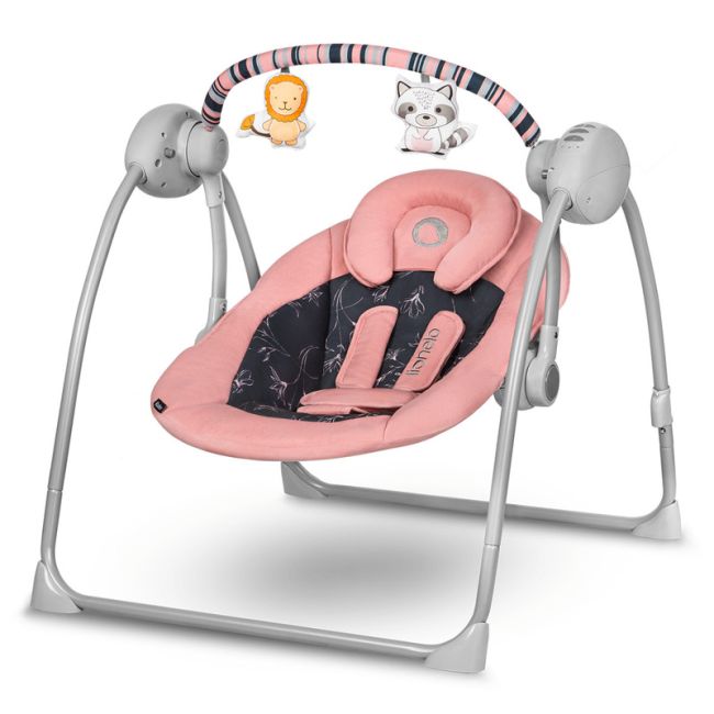 Lionelo - Fotoliu balansoar electric, Ruben, Cu spatar reglabil, Cu 12 melodii relaxante si sunete ale naturii, Cu 3 programe de balansare automata, Conform cu standardul european EN 16232, 68x65 cm, Roz BYNLO-RUBEN_PINK_BABY