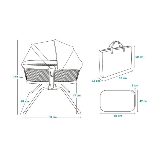 Lionelo - Patut balansoar Malin, 3 in 1, Pliabil, 0-9 kg, Geanta Transport, Asamblare Rapida, Ultra-Usor, Conform cu standardele europeane de securitate EN1130 si EN16890, Gri BYNLO-MALIN_GREY_STONE