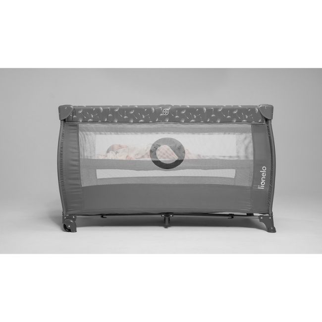 Lionelo - Patut pliant cu doua nivele, Stefi Plus, Cu intrare laterala cu fermoar, 2 roti, 120x60 cm, Conform cu standardul european de securitate EN 716, Gri BYNLO-STEFI_PLUS_GREY_WHITE